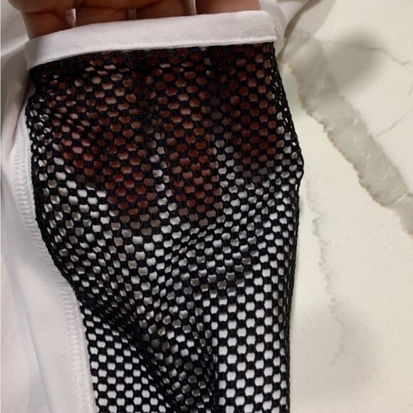 90 degrees by REFLEX | Women’s White Black High Rise Athletic Mesh Leggings - Picture 7 of 9